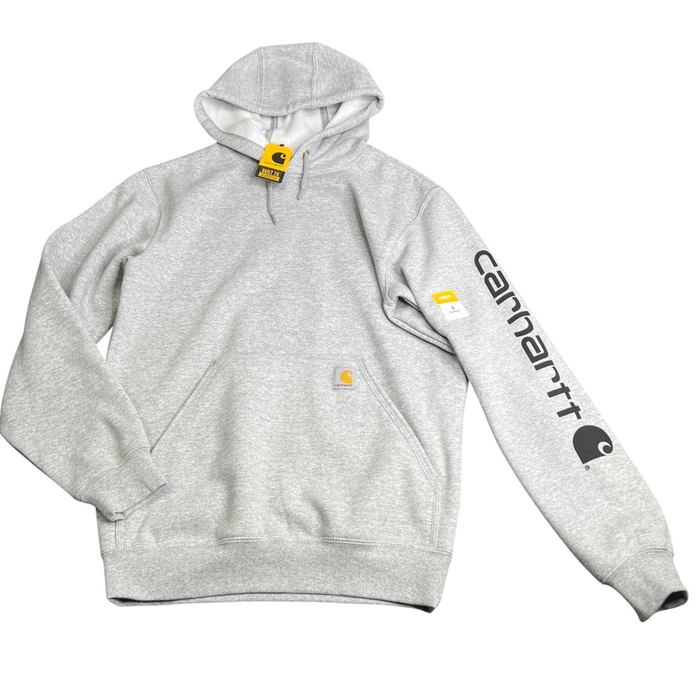 Carhartt Mens Midweight Sleeve Logo Hoodie Heather Gray Loose Fit K288 Small NWT